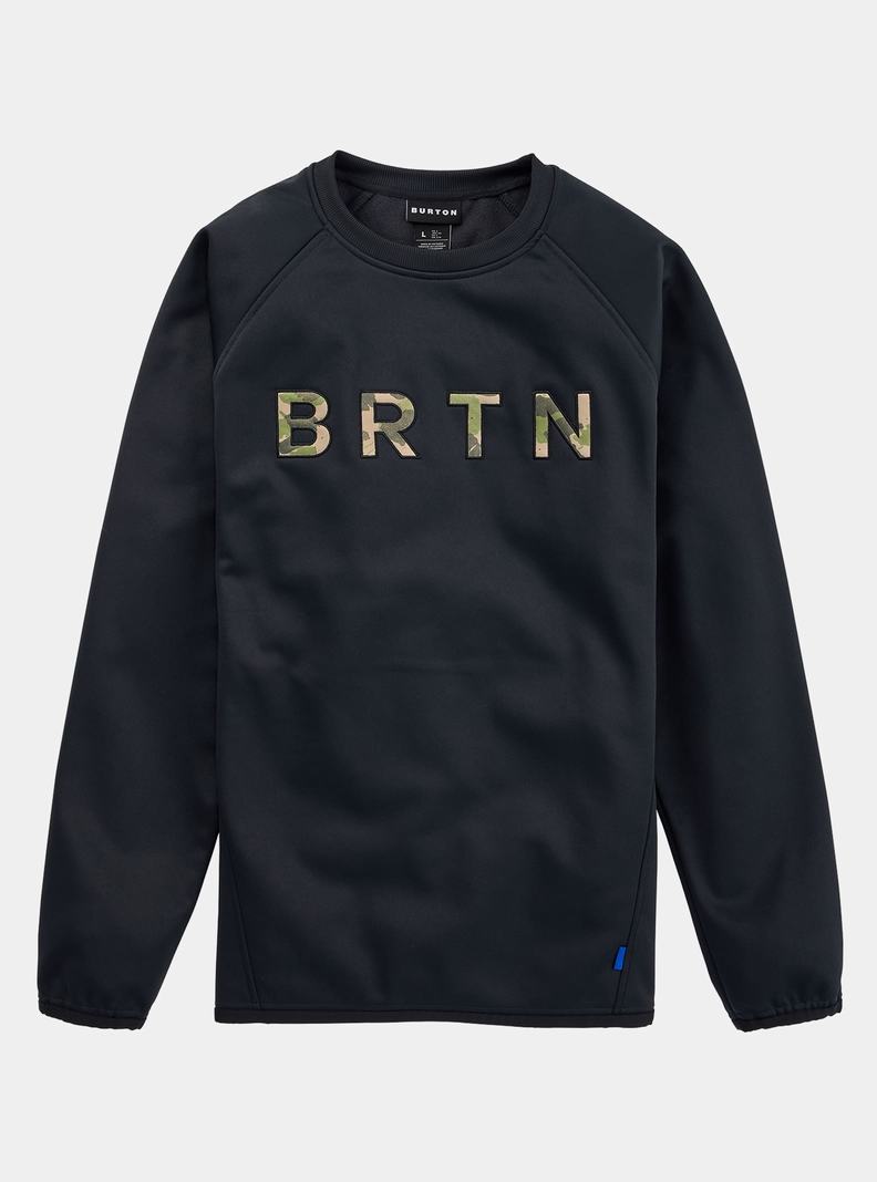 Black Burton Crown Weatherproof Pullover Crew Men's Sweatshirts | WRICJQ596