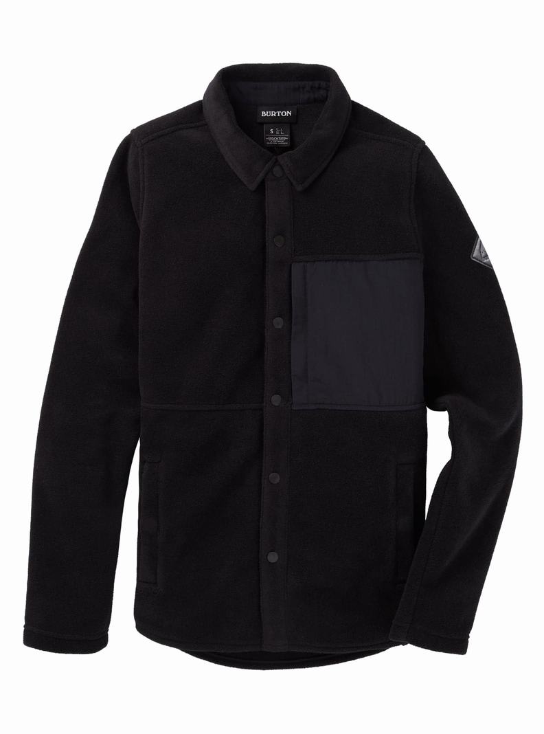 Black Burton Hearth Snap-Up Fleece Women's Shirts | GSWNOI921