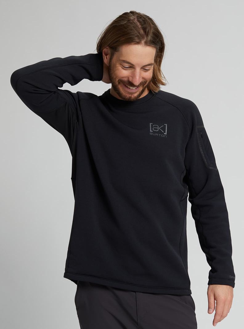 Black Burton [ak] Baker Power Stretch® Fleece Crewneck Men's Sweatshirts | UWQLIM968