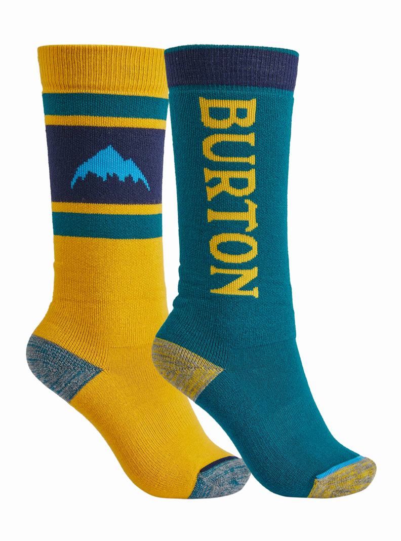 Blue / Yellow Burton Weekend Midweight 2-Pack Kids' Socks | YHQUPW967