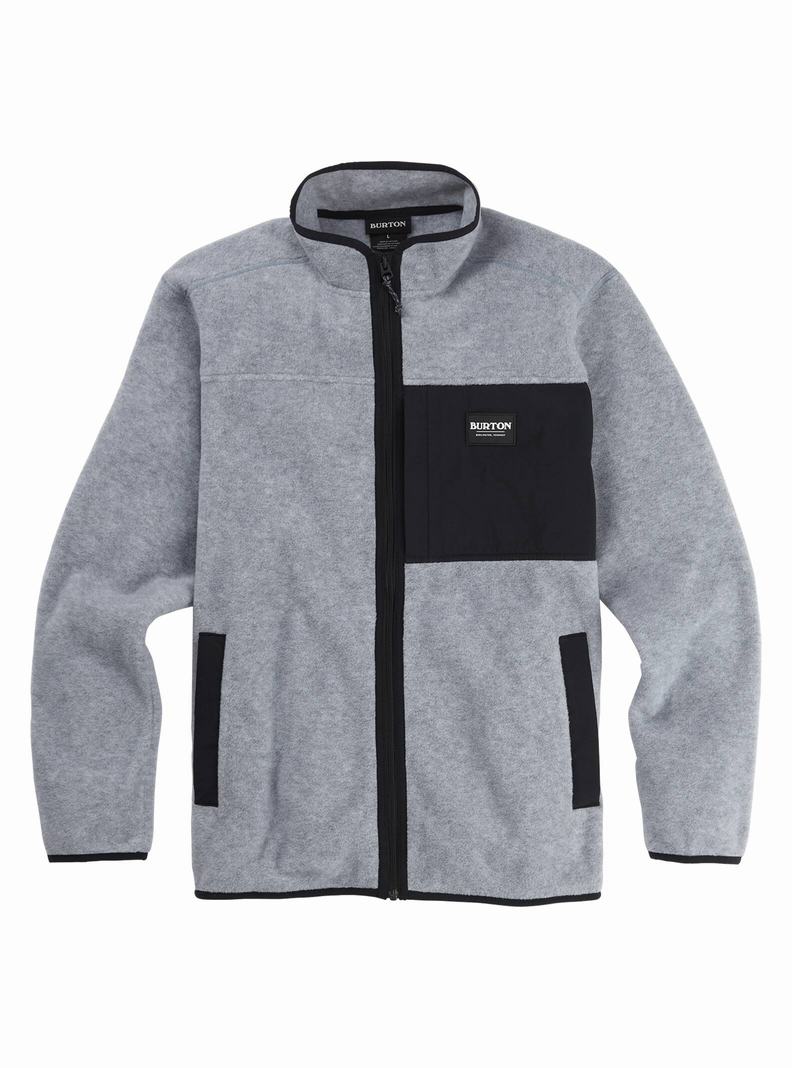 Grey / Black Burton Hearth Full-Zip Fleece Men's Sweatshirts | VXFCSO402