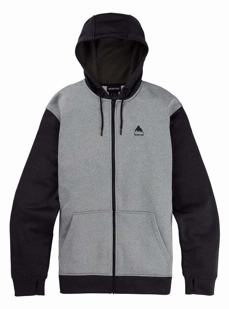 Grey / Black Burton Oak Full-Zip Hoodie Men's Sweatshirts | TOKSJN504