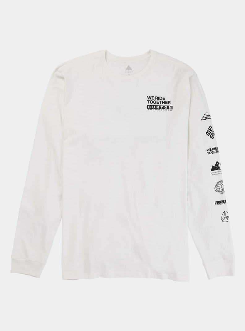 White Burton Woodmere Long Sleeve Men's T-Shirts | QPULZH841