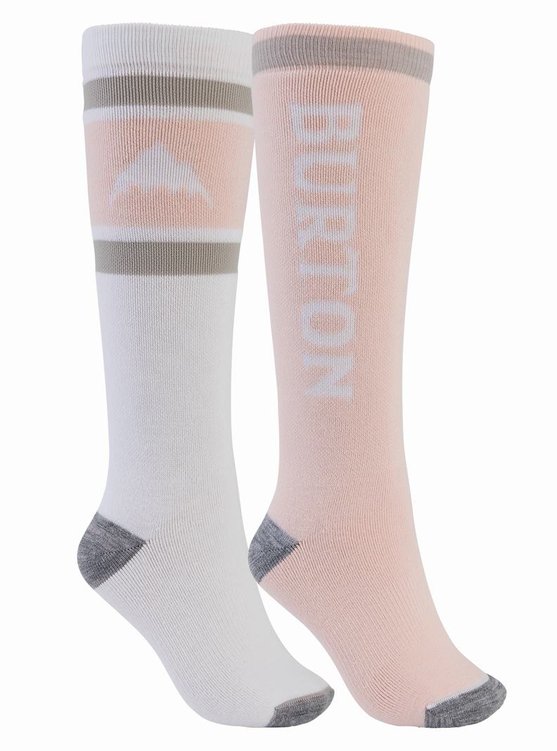 White / Pink Burton Weekend Midweight (2 Pack) Women's Socks | PQJXGE378