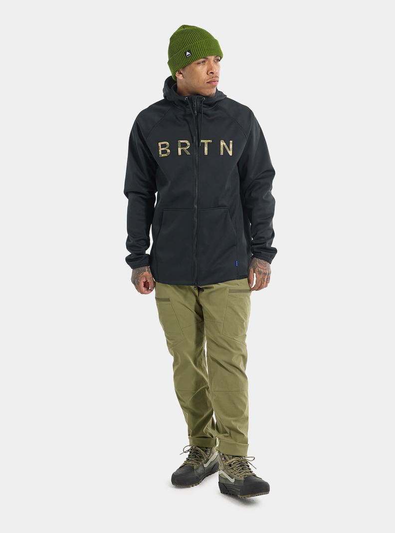 Black Burton Crown Weatherproof Full-Zip Fleece Men's Sweatshirts | KXGHZP651