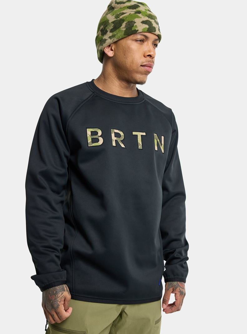 Black Burton Crown Weatherproof Pullover Crew Men's Sweatshirts | WRICJQ596