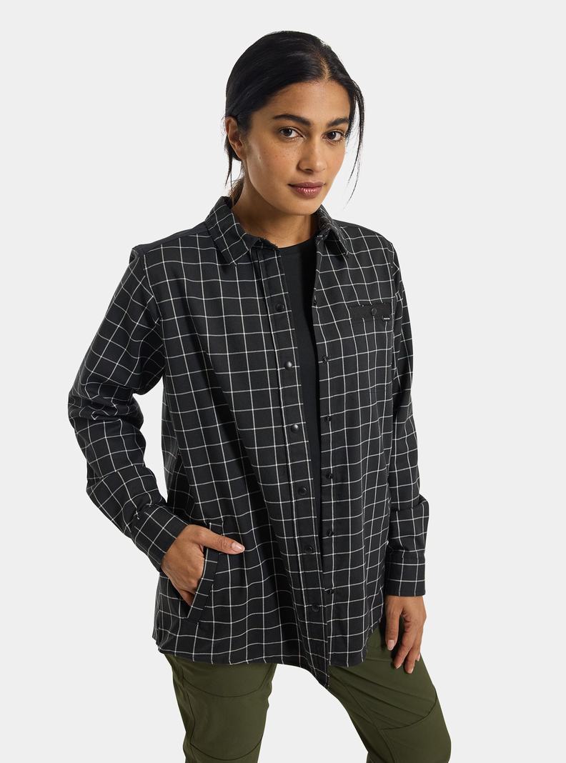 Black Burton Favorite Performance Long Sleeve Flannel Women's Shirts | PNXAKH536