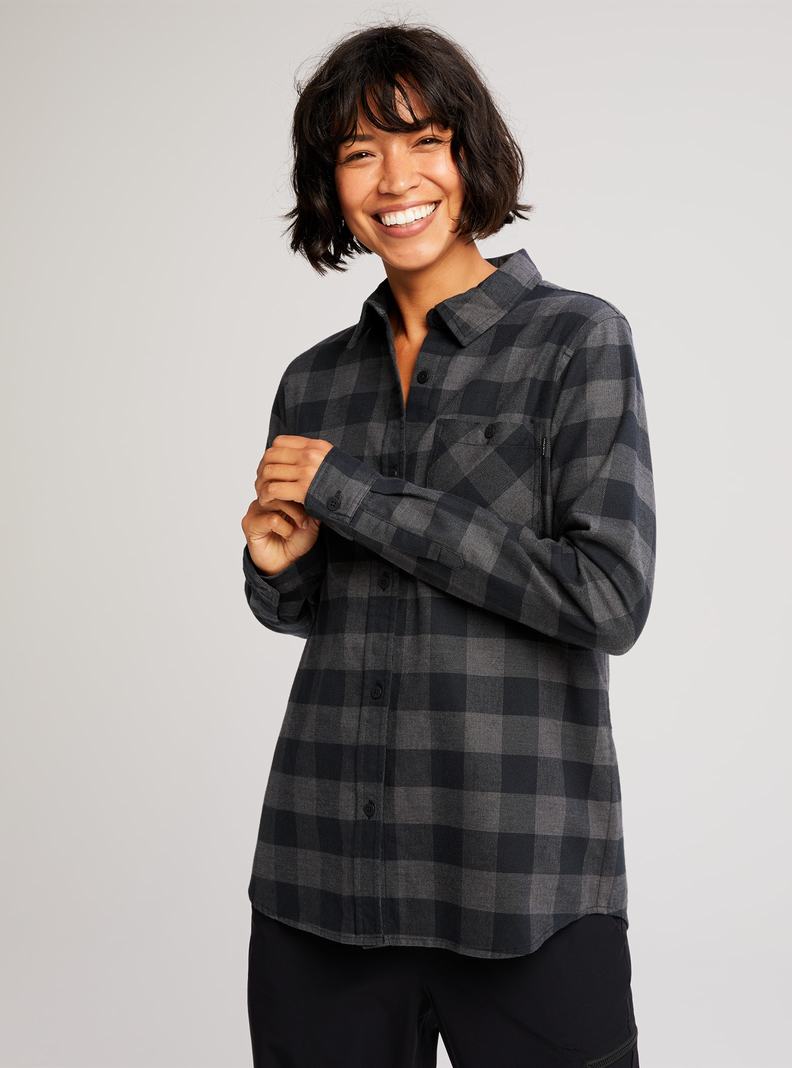 Black Burton Grace Long Sleeve Flannel Women's Shirts | QOCTPL695