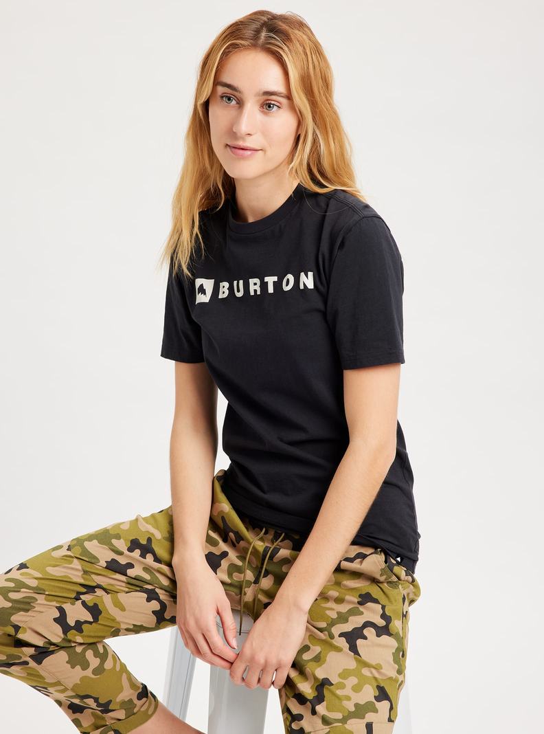 Black Burton Horizontal Mountain Short Sleeve Women's T-Shirts | NIZHYU179