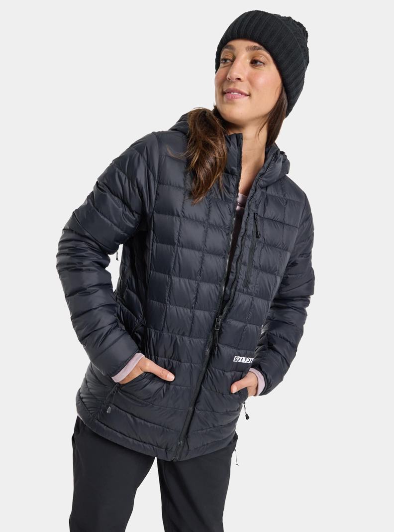 Black Burton Mid-Heat Hooded Down Insulated Women's Ski Jackets | EABPUL735