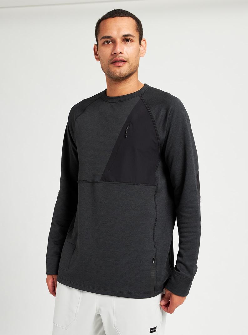 Black Burton Multipath Grid Crewneck Fleece Men's Sweatshirts | LXPGIW701