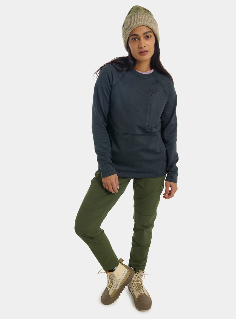 Black Burton Multipath Grid Crewneck Fleece Women's Sweatshirts | NOAEUW930