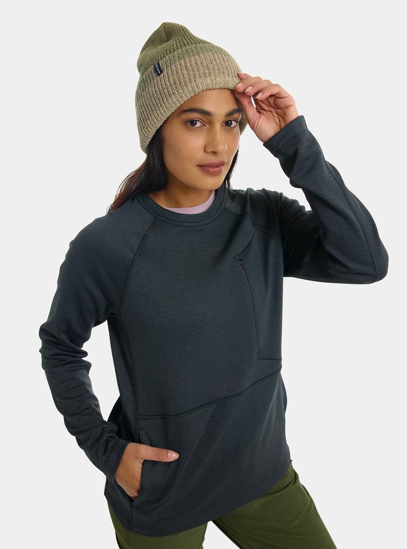 Black Burton Multipath Grid Crewneck Fleece Women's Sweatshirts | NOAEUW930