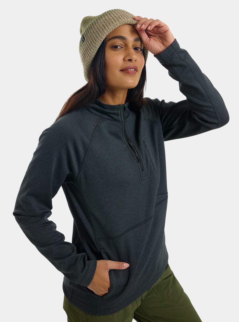 Black Burton Multipath Grid Quarter-Zip Women's Fleece | WLMPOF931