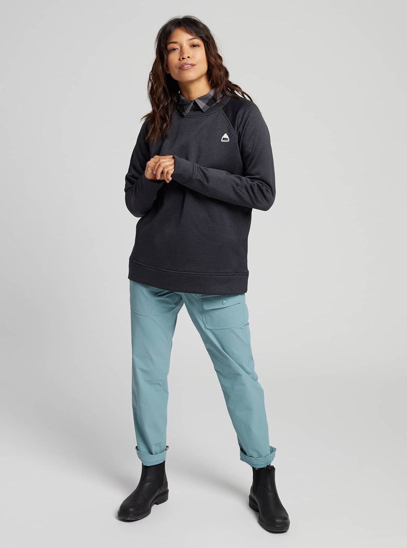 Black Burton Oak Crewneck Fleece Women's Sweatshirts | HPYZEN750