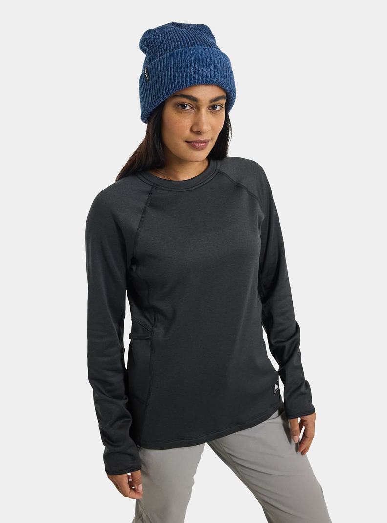 Black Burton Stockrun Crewneck Fleece Women's Sweatshirts | EAMODS394