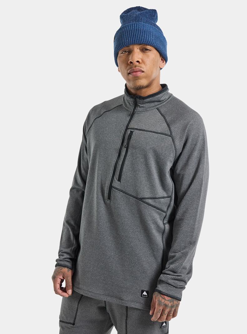 Black Burton Stockrun Grid Half-Zip Men's Fleece | QCXVBI854