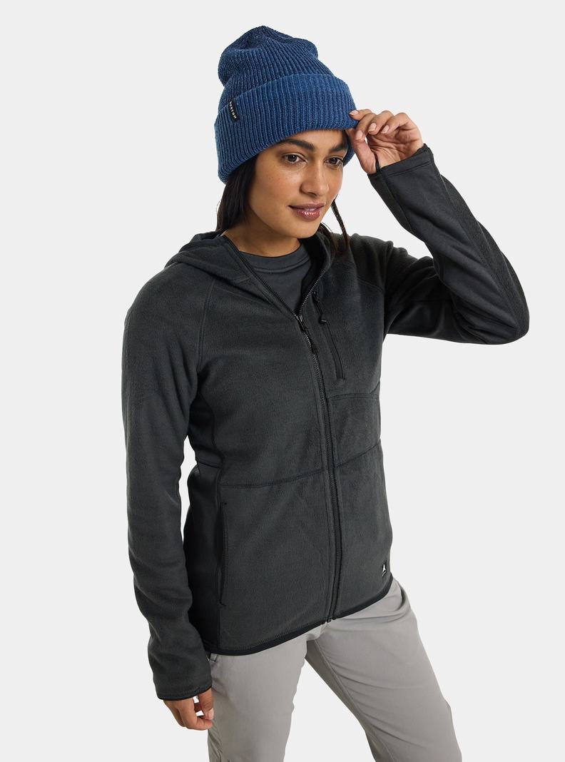 Black Burton Stockrun Warmest Hooded Full-Zip Women's Fleece | KHABRS147