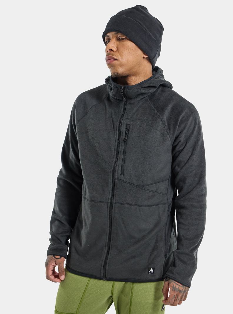 Black Burton Stockrun Warmest Hooded Full-Zip Men's Fleece | WTIEHL870