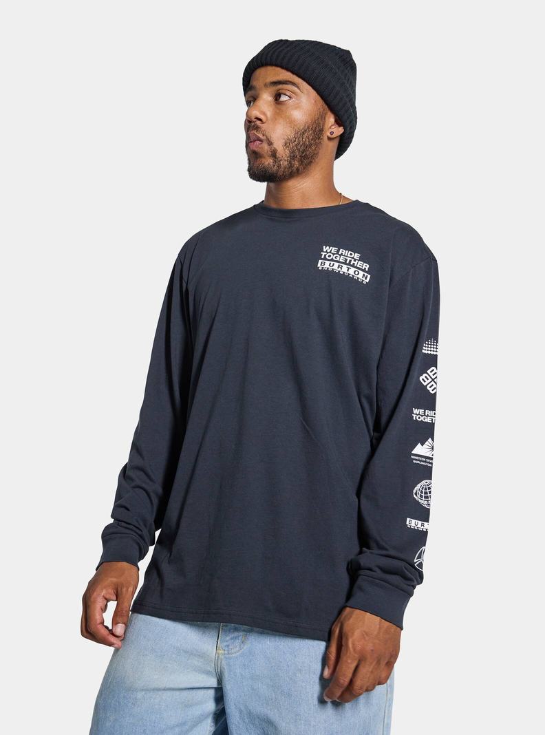 Black Burton Woodmere Long Sleeve Men's T-Shirts | BTZCRM509