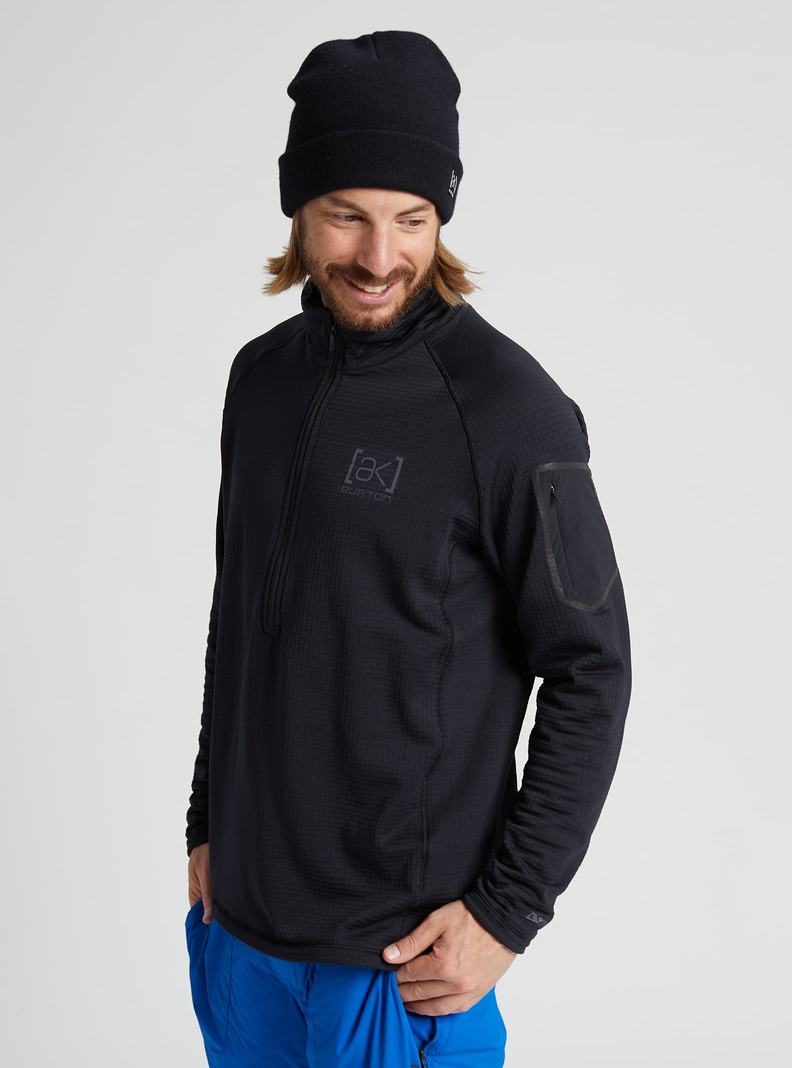 Black Burton [ak] Helium Power Grid™ Half-Zip Fleece Men's Sweatshirts | VIEBLC981