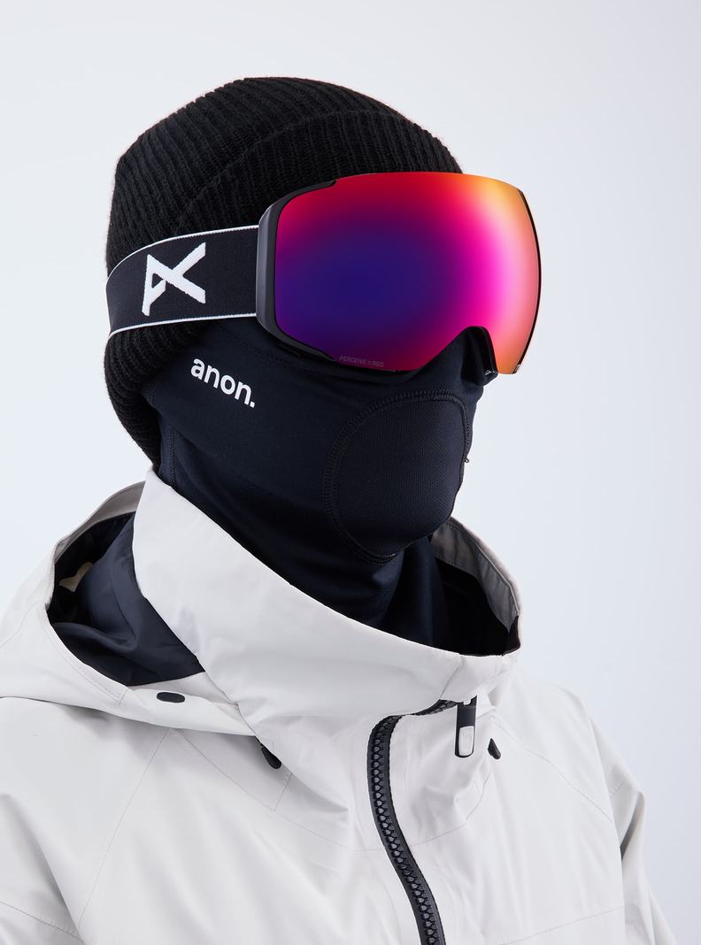 Black / Orange Red Burton Anon M2 Low Bridge Fit Goggles + Bonus Lens + MFI® Face Mask Men's Ski Goggles | LCVQNX234