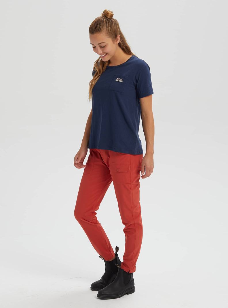 Blue Burton Classic Short Sleeve Pocket Women's T-Shirts | GHKUFJ985