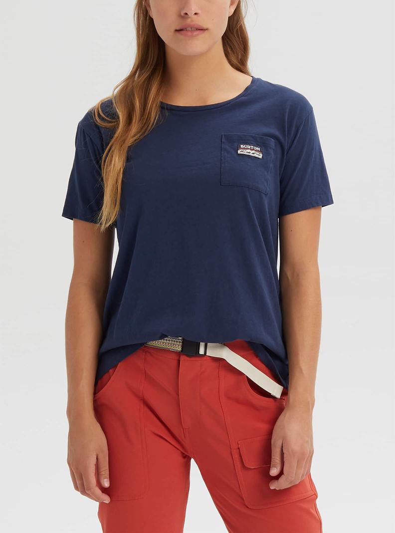 Blue Burton Classic Short Sleeve Pocket Women's T-Shirts | GHKUFJ985