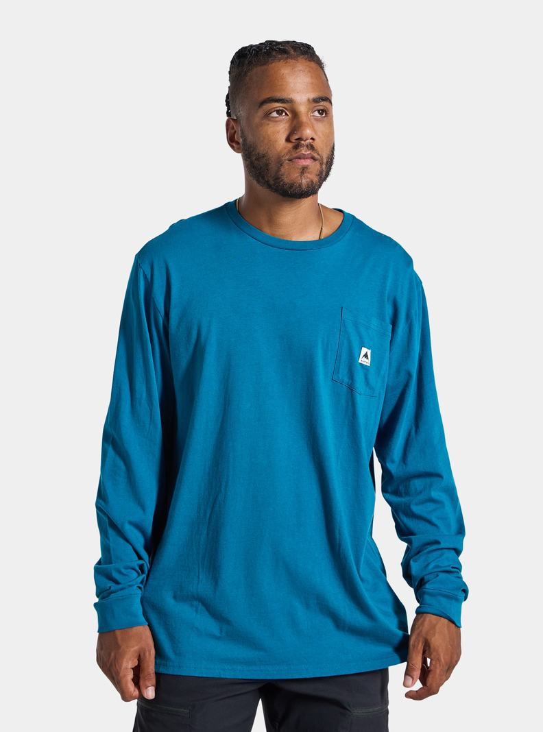 Blue Burton Colfax Long Sleeve Men's T-Shirts | FNSQRA528