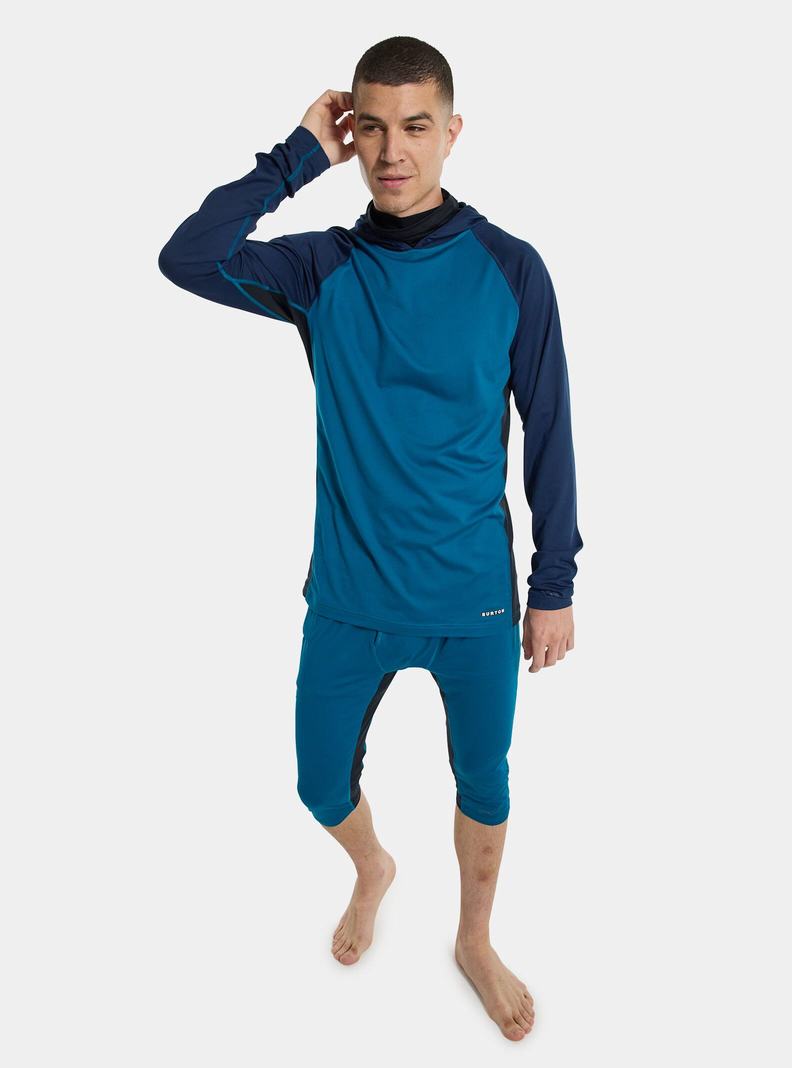 Blue Burton Midweight X Base Layer Long Neck Hoodie Men's Base Layer Top | TQLVFW340