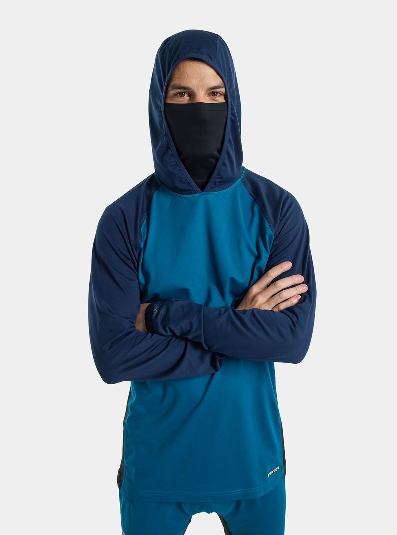 Blue Burton Midweight X Base Layer Long Neck Hoodie Men's Base Layer Top | TQLVFW340