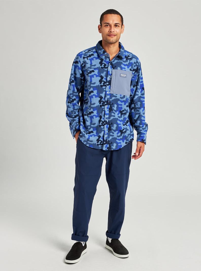 Blue / Camo Burton Hearth Fleece Shirt Men's Shirts | GLDMPE490