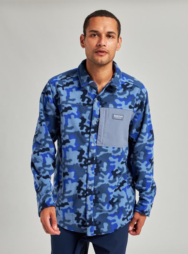 Blue / Camo Burton Hearth Fleece Shirt Men's Shirts | GLDMPE490