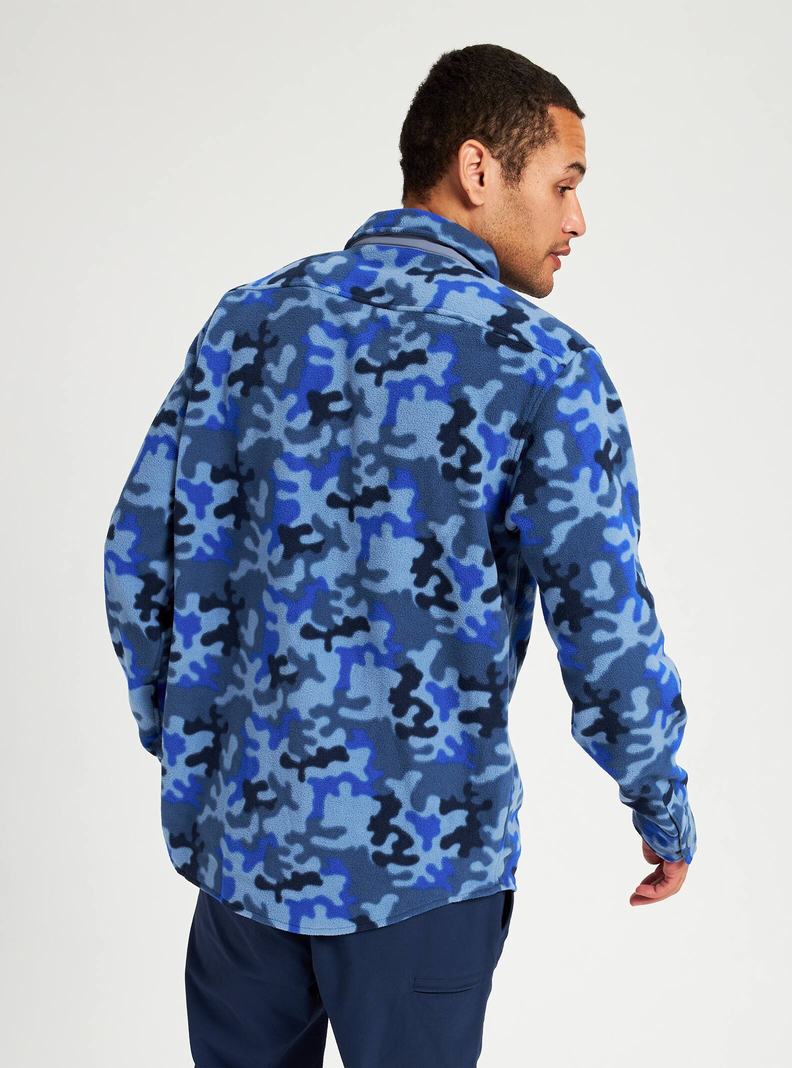 Blue / Camo Burton Hearth Fleece Shirt Men's Shirts | GLDMPE490