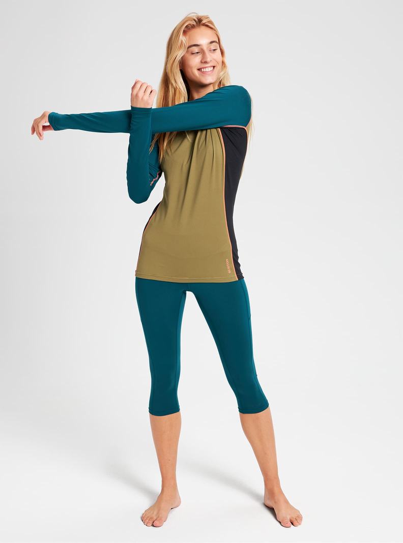 Blue / Olive Burton Midweight X Base Layer Crew Women's Base Layer Top | GQCPWF056