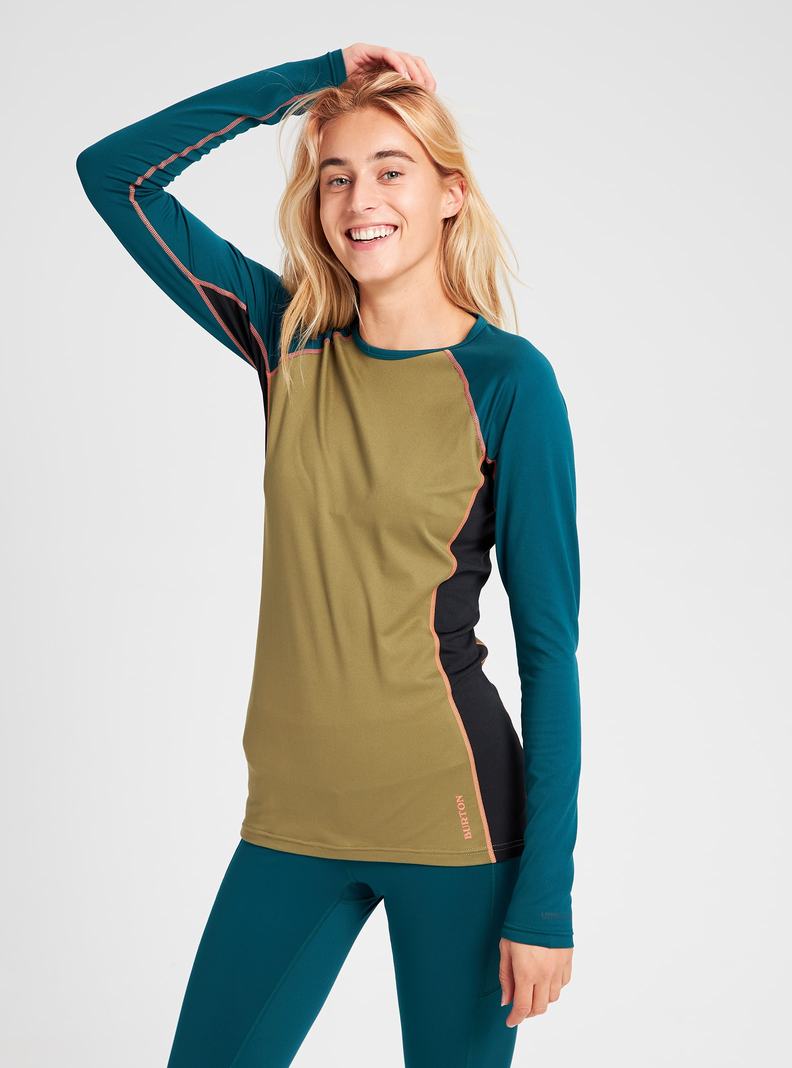 Blue / Olive Burton Midweight X Base Layer Crew Women's Base Layer Top | GQCPWF056