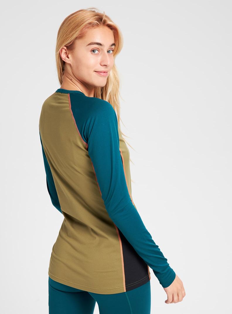 Blue / Olive Burton Midweight X Base Layer Crew Women's Base Layer Top | GQCPWF056