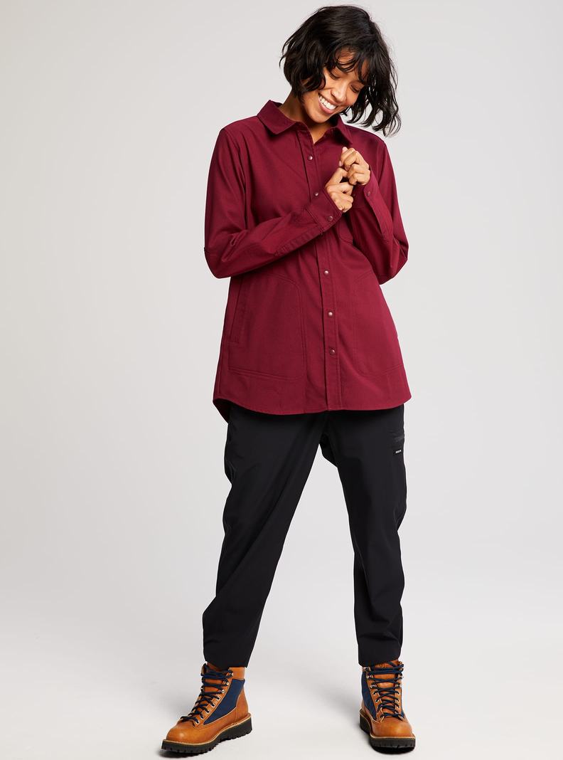 Burgundy Burton Stretch Grace Performance Flannel Women's Shirts | GTDVXC431