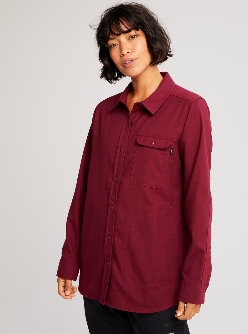 Burgundy Burton Stretch Grace Performance Flannel Women's Shirts | GTDVXC431