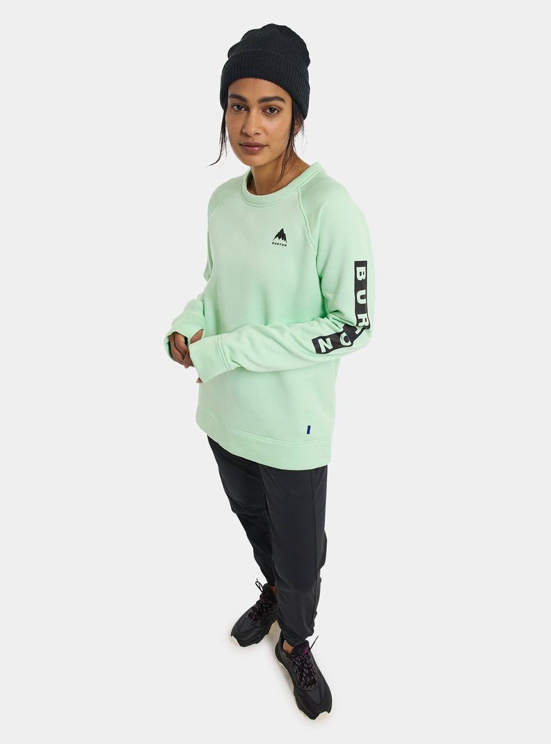 Green Burton Oak Crewneck Fleece Women's Sweatshirts | SQPBWU970