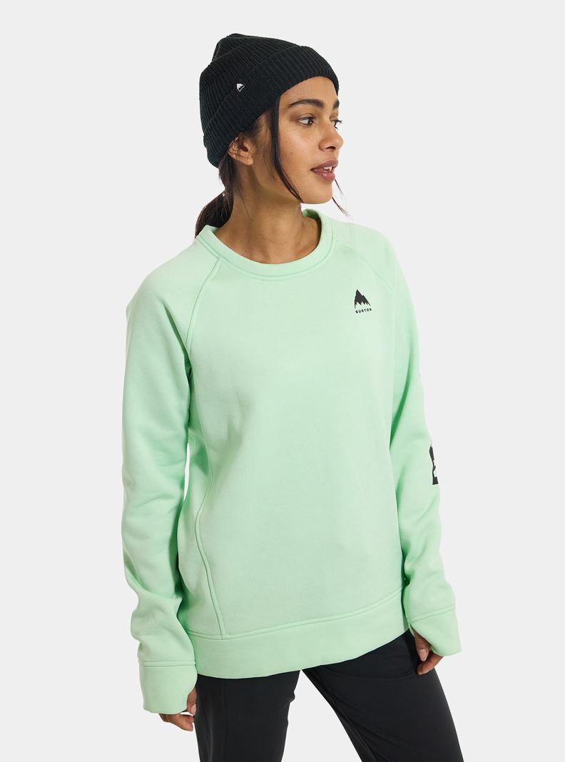 Green Burton Oak Crewneck Fleece Women's Sweatshirts | SQPBWU970