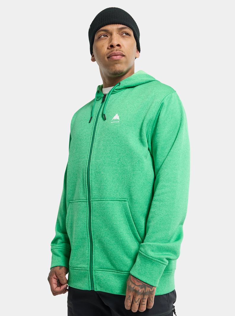 Green Burton Oak Full-Zip Hoodie Men's Sweatshirts | QKTWUP403