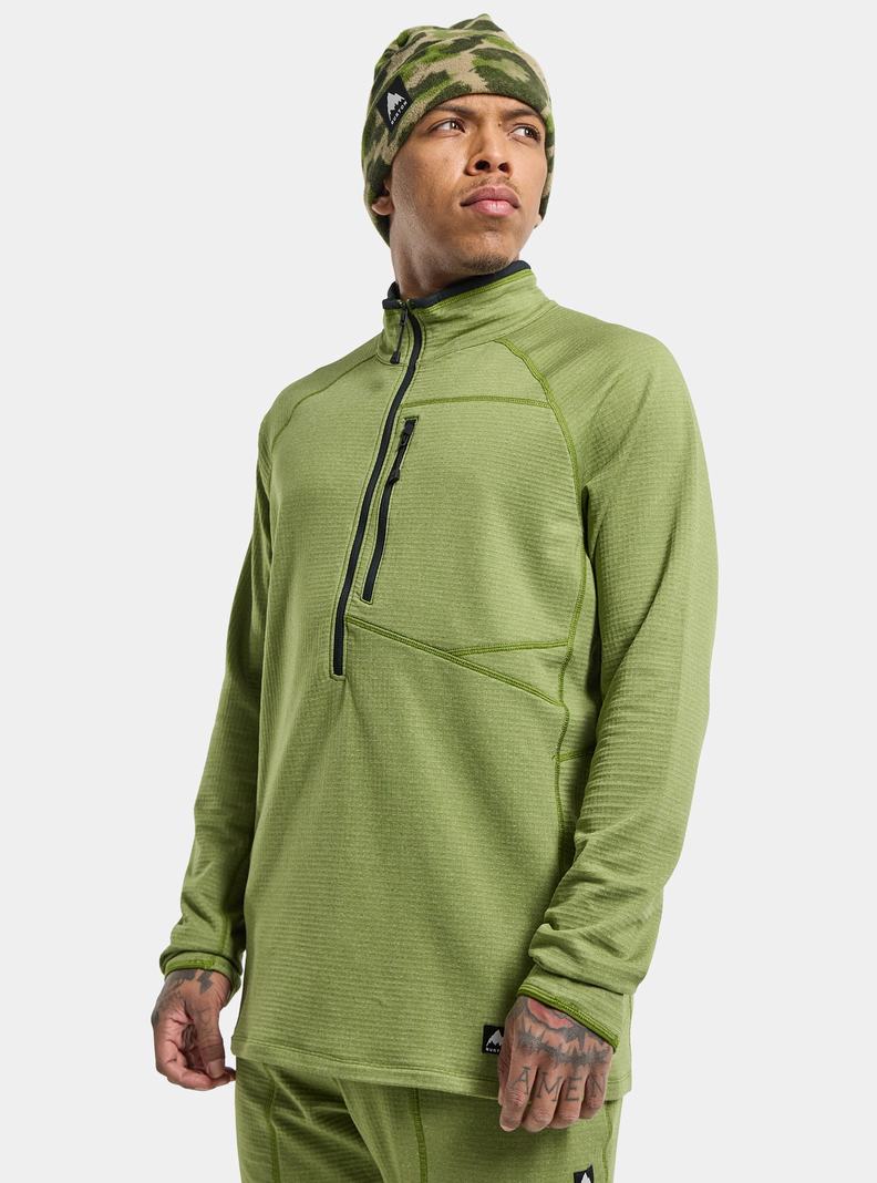 Green Burton Stockrun Grid Half-Zip Men's Fleece | CBKRHN170