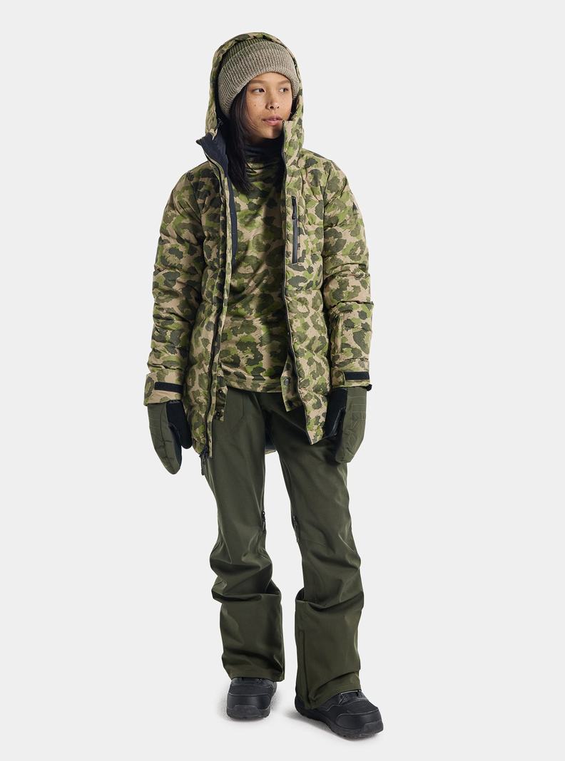 Green / Camo Burton Loyil Down Women's Ski Jackets | OVZGNA018