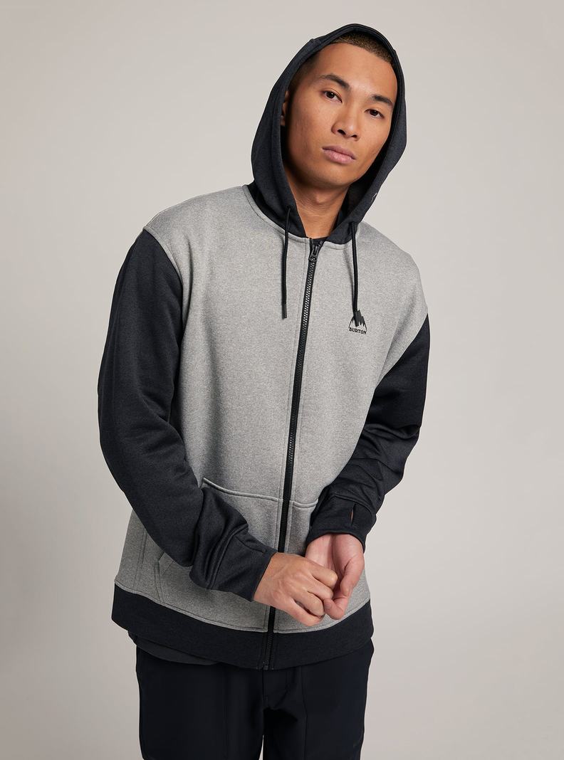 Grey / Black Burton Oak Full-Zip Hoodie Men's Sweatshirts | TOKSJN504