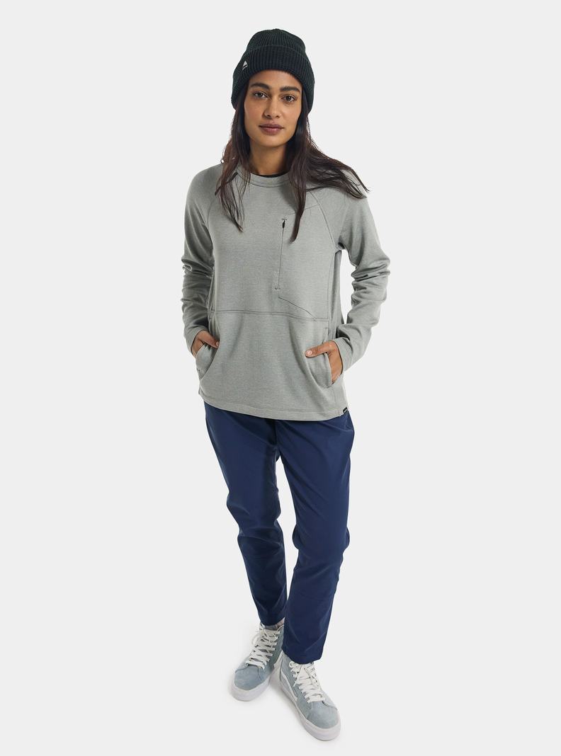 Grey Burton Multipath Grid Crewneck Fleece Women's Sweatshirts | EKYWLU570