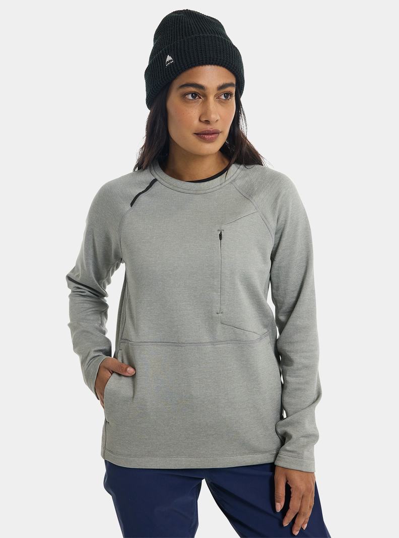 Grey Burton Multipath Grid Crewneck Fleece Women's Sweatshirts | EKYWLU570