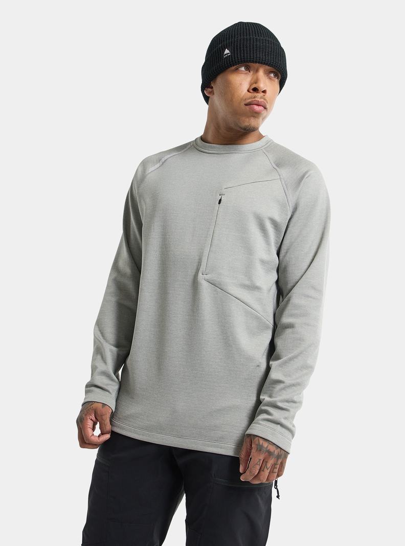 Grey Burton Multipath Grid Crewneck Fleece Men's Sweatshirts | ZTASWM724