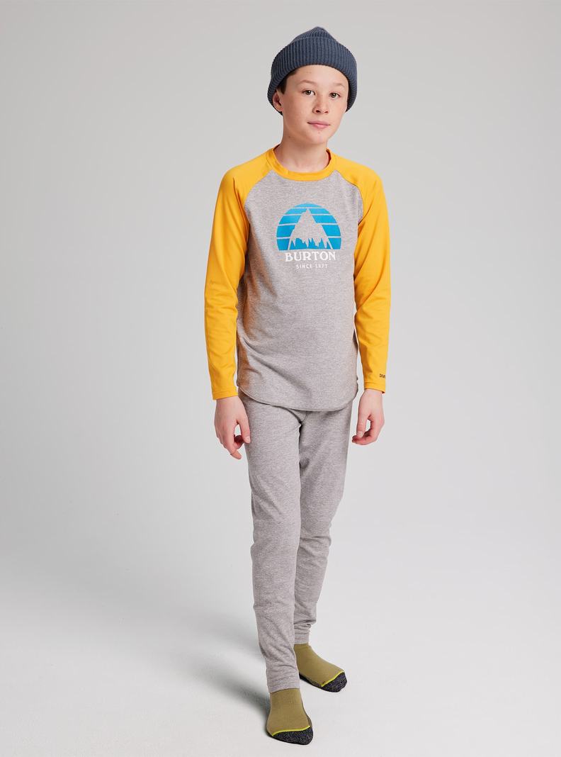 Grey / Yellow Burton Tech T-Shirt Kids' Base Layer Top | DXNLJY652