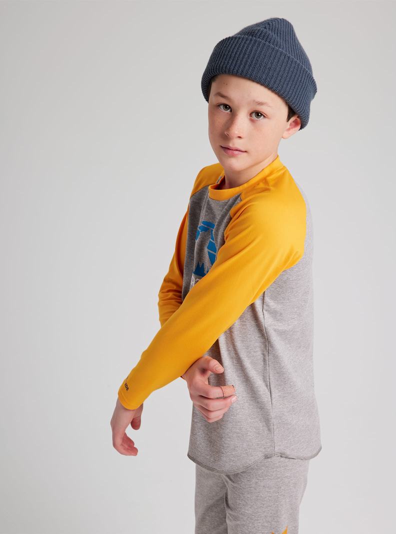 Grey / Yellow Burton Tech T-Shirt Kids' Base Layer Top | DXNLJY652